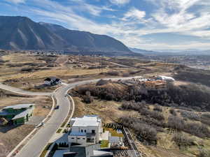 Drone / aerial view of a mountain backdrop