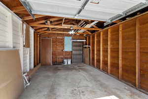 Garage with wood walls