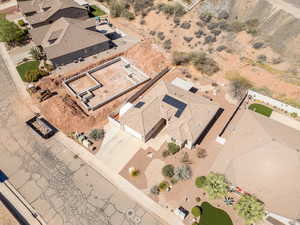 Aerial perspective of suburban area featuring a desert landscape