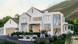 Contemporary house featuring a garage
