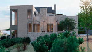 View of property exterior with stone siding and stucco siding