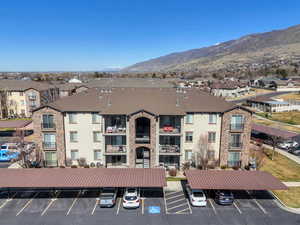 Aerial view of a mountain backdrop