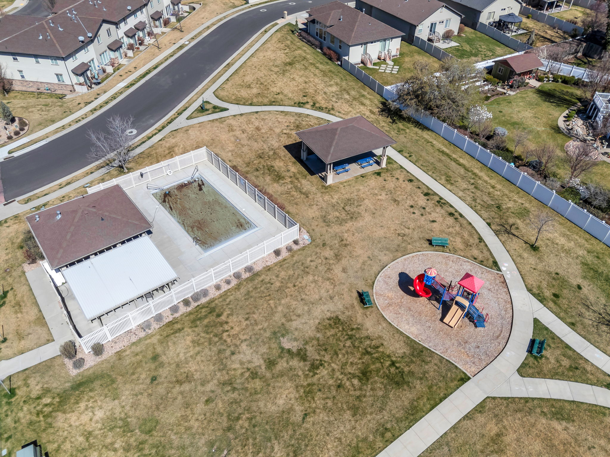 Aerial perspective of suburban area