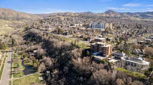 Drone / aerial view of a mountainous background
