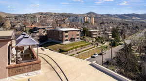 Aerial view of a mountain backdrop