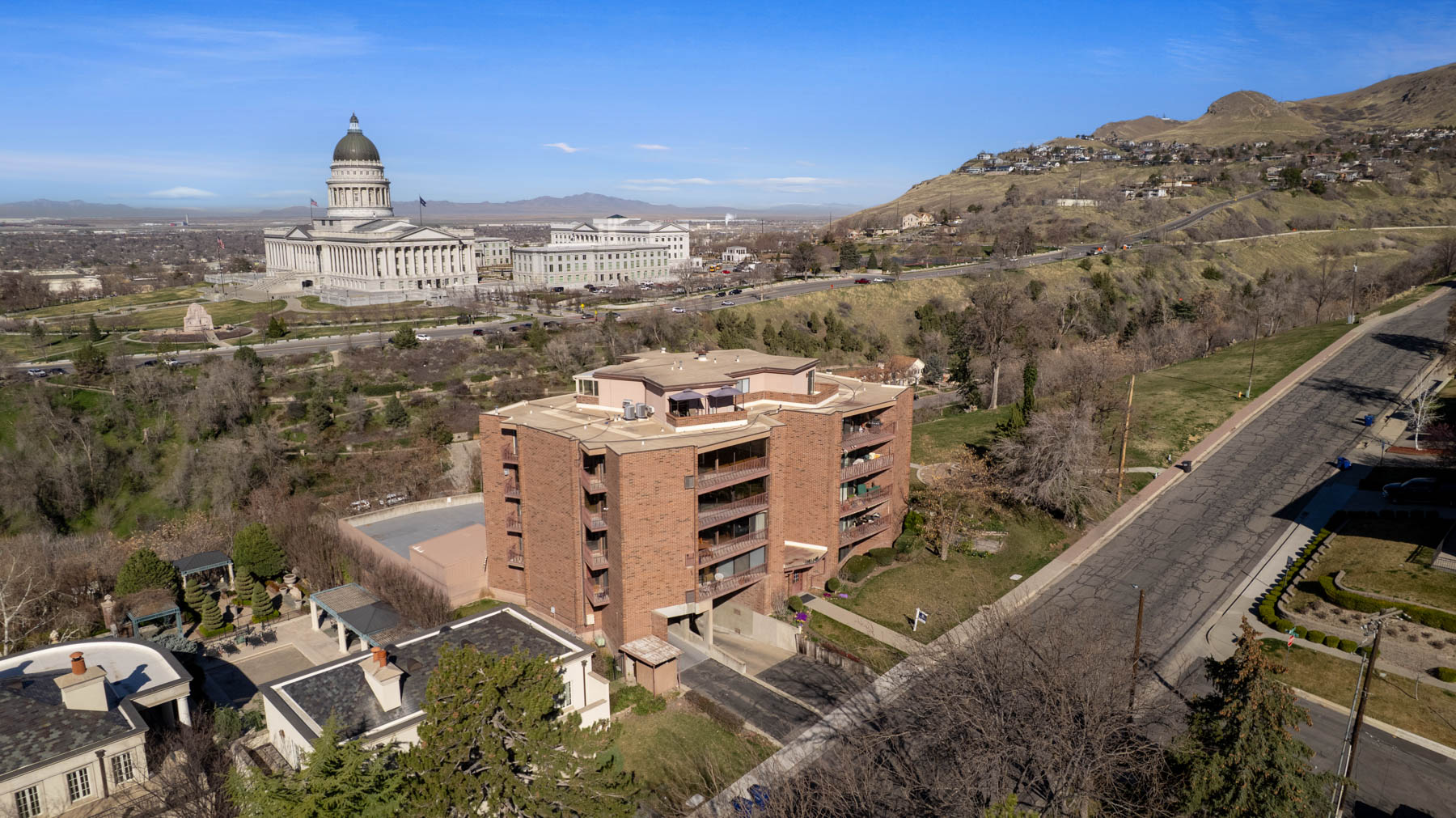Aerial view of a mountainous background