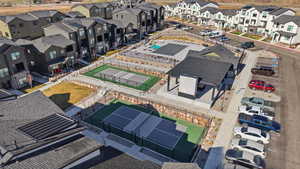 Aerial view of The Clubhouse, Swimming Pool, Hot tub, Pergola, Pickleball Courts