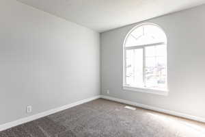 Spare room with carpet and a textured ceiling