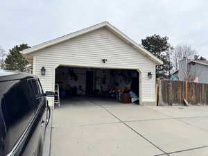 View of detached garage