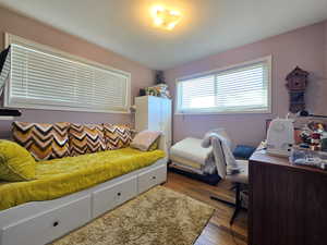 Bedroom featuring dark wood-type flooring