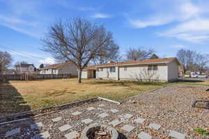 Back of house with an outdoor fire pit and a residential view
