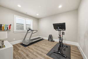 Lower Level Workout area featuring wood finished floors and recessed lighting
