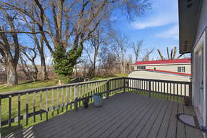 Wooden deck with a yard