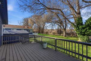 Wooden terrace with a lawn