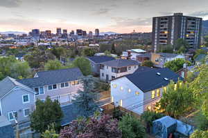 Aerial view at dusk of a city view