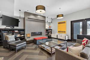 Living area with a fireplace