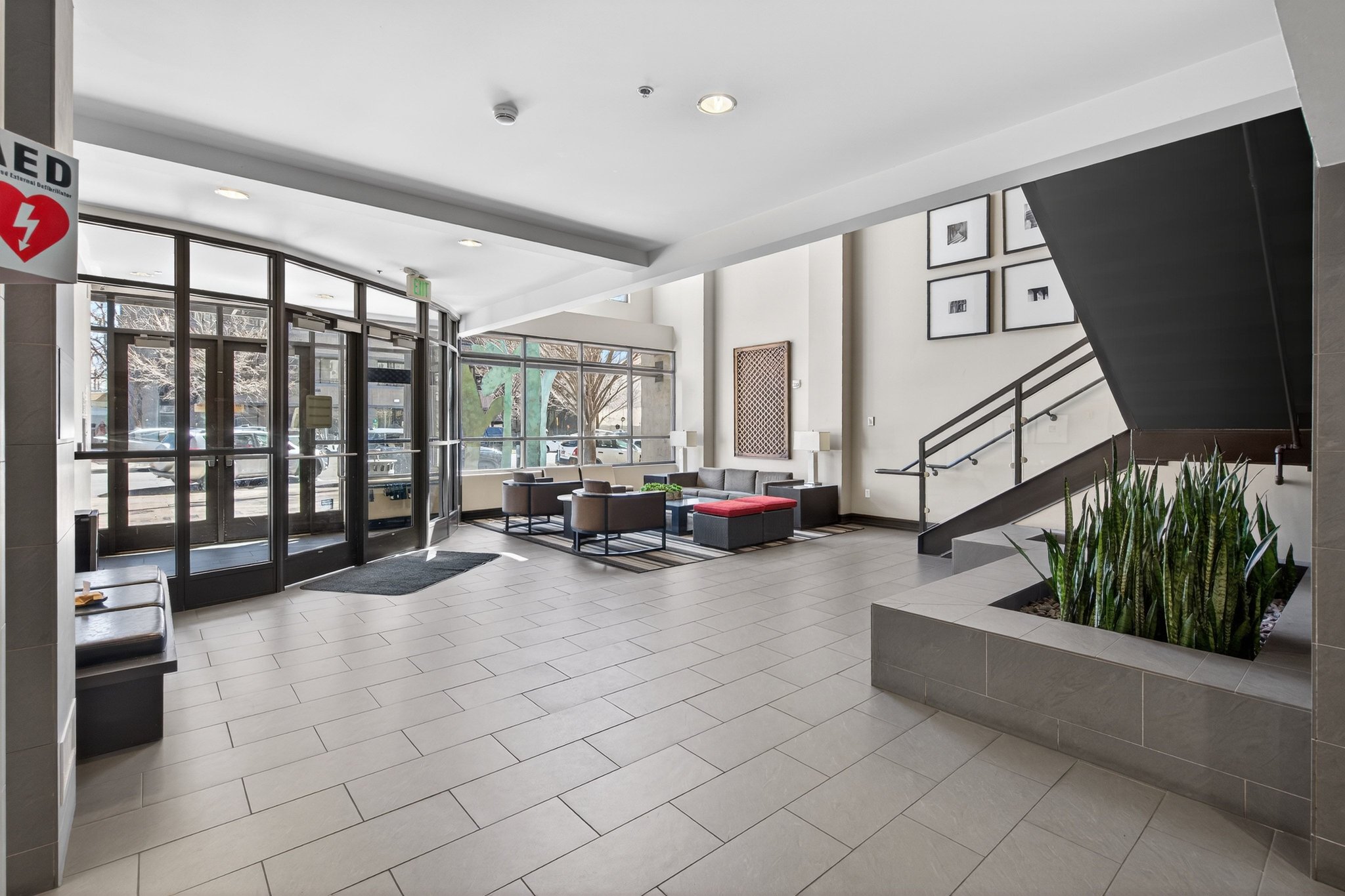 Common area with recessed lighting and beam ceiling