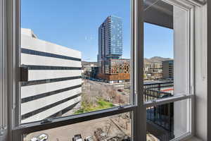 View of city with mountains