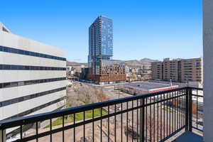 Balcony with a mountain view