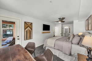 Bedroom with door to deck.