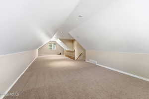 Bonus room featuring light carpet and baseboards