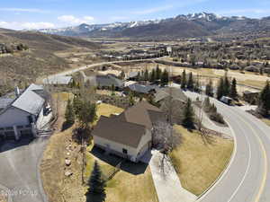 Aerial perspective of suburban area featuring mountains