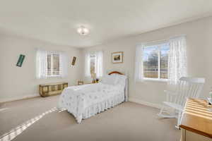 Carpeted bedroom with baseboards