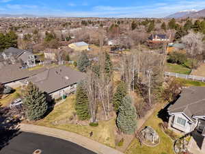 Aerial perspective of suburban area featuring a mountainous background