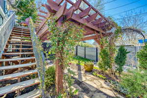 Fenced backyard with a deck