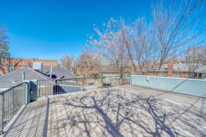 Wooden terrace with a residential view