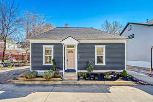 View of front of home featuring a shingled roof