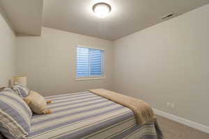Bedroom featuring baseboards and carpet floors