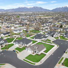 Aerial perspective of suburban area with mountains