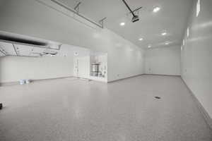 Garage with strapped water heater