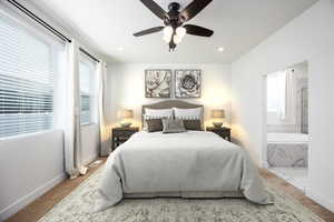 Bedroom featuring a ceiling fan and recessed lighting