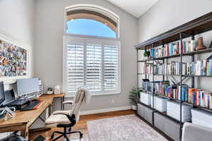 Office  with hardwood floors