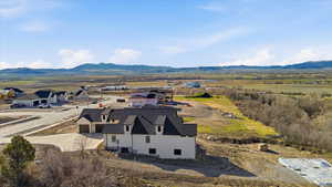 Aerial view of residential area with mountains