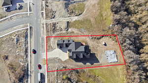 Aerial view of property's location featuring property parcel outlined