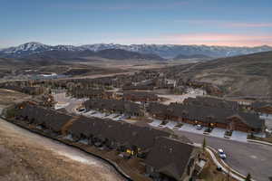 Aerial view of residential area with mountains