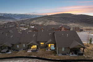 Aerial view at dusk of a mountain view