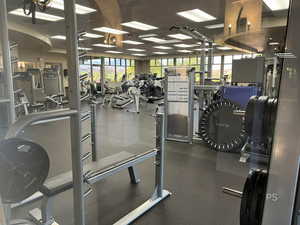 Exercise room with a drop ceiling