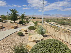 View of yard with a mountain view