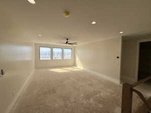Unfurnished room with ceiling fan and recessed lighting