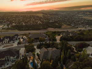 Aerial view at dusk of a residential view