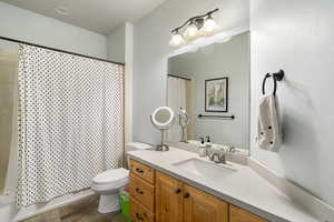 Full bathroom featuring vanity and shower / bath combo