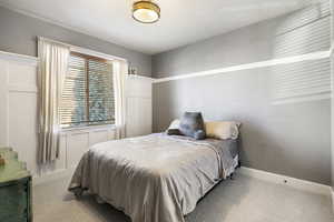 Bedroom with light carpet