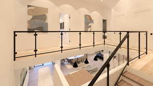 Staircase with wood finished floors