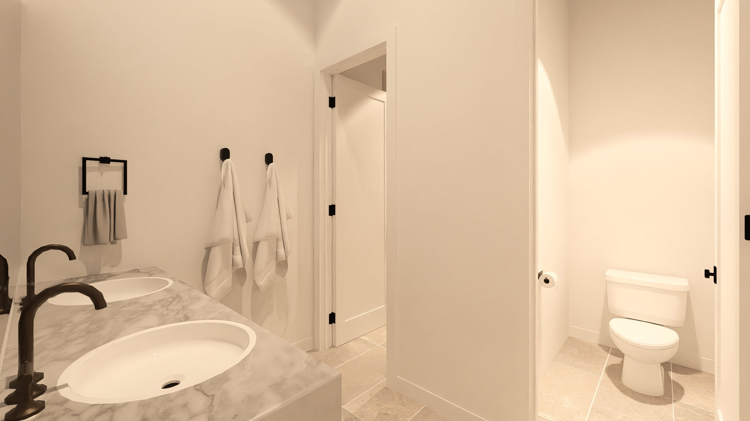 Full bathroom featuring double vanity and light tile patterned floors