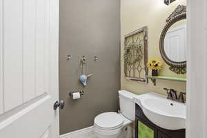 Half bath featuring vanity and toilet