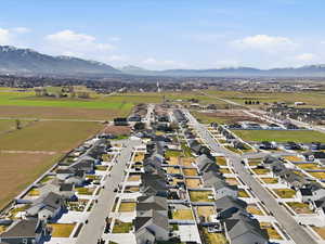 Aerial perspective of suburban area featuring mountains